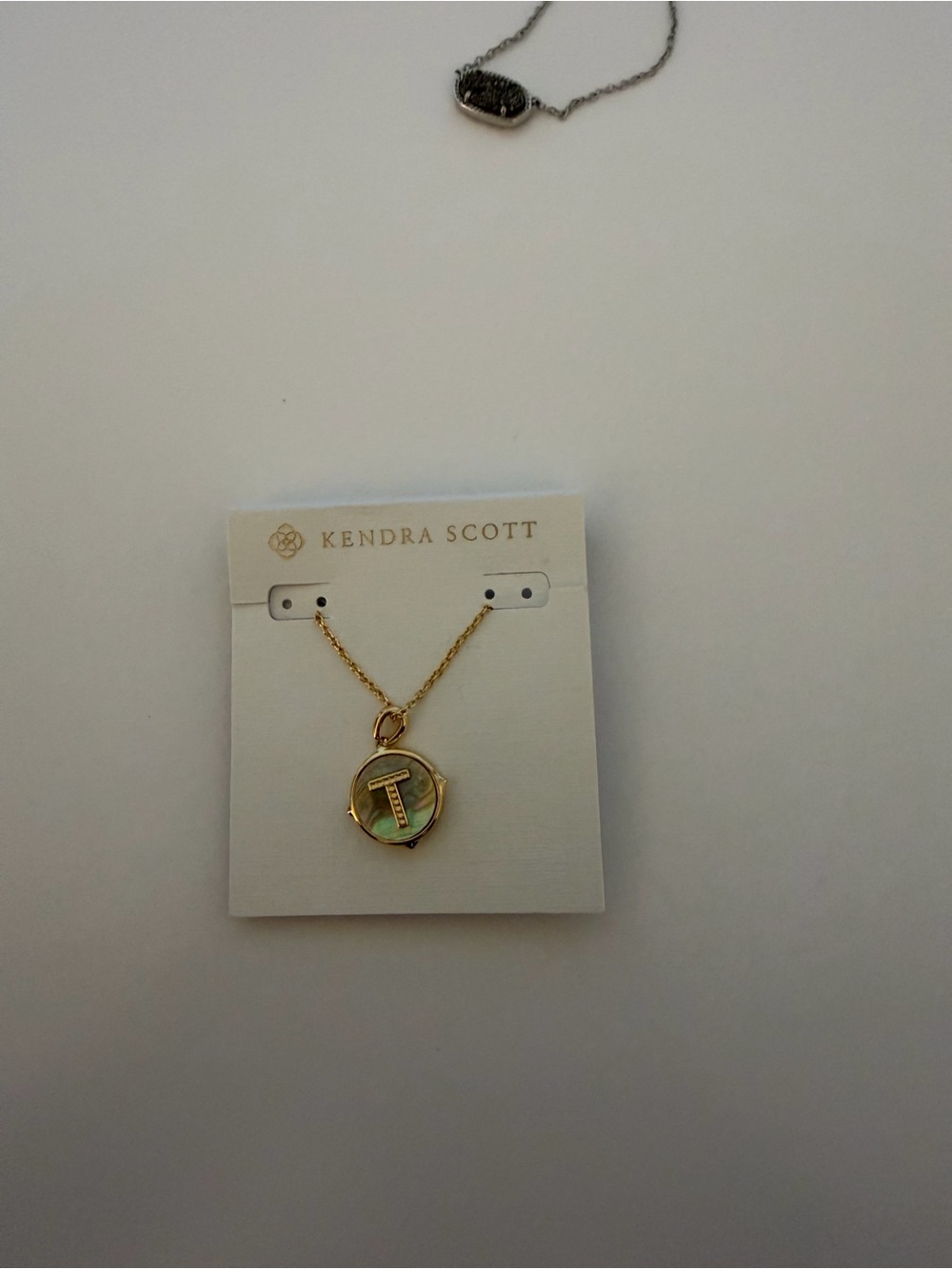 Kendra Scott Gold Pendant Necklace with Mother-of-Pearl and 'T' Initial - Picture 2 of 3
